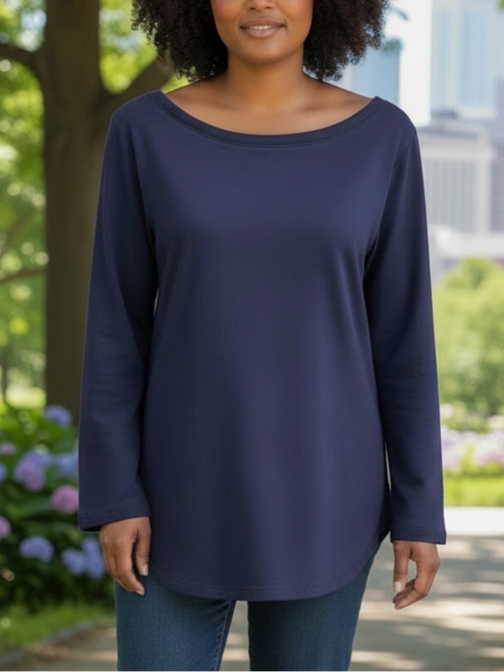 NWOT Mizrahi - Black Long Sleeve Tunic Top - 100% Cotton, Stretch, Thicker Tee
